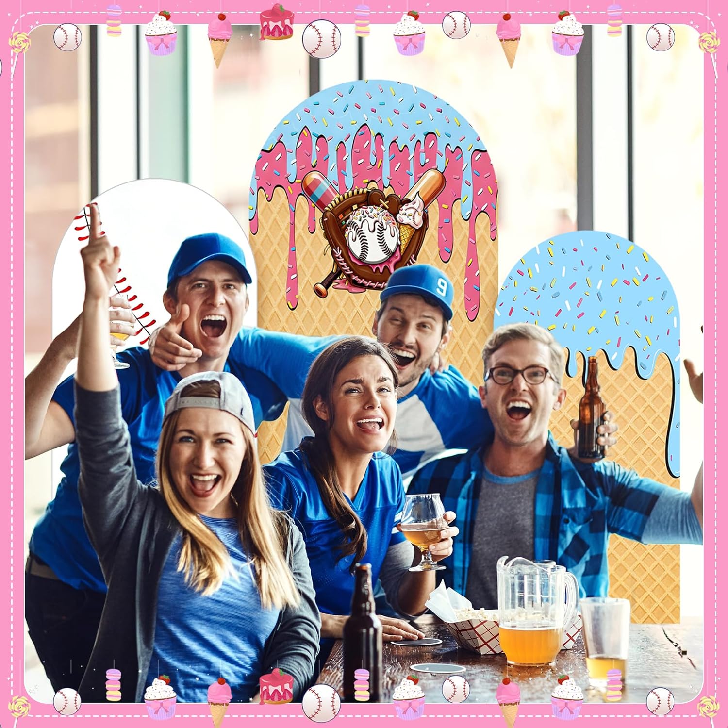 Baseball Ice Cream Drip Arch B - Dessert Table Backdrop 评论和价格