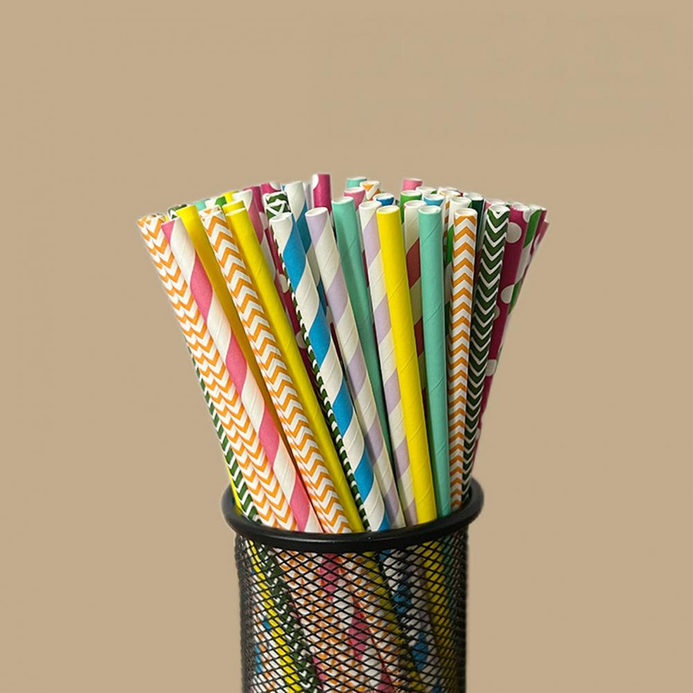 100Pcs Colorful Striped Print  - Paper Straw Color 评论和价格