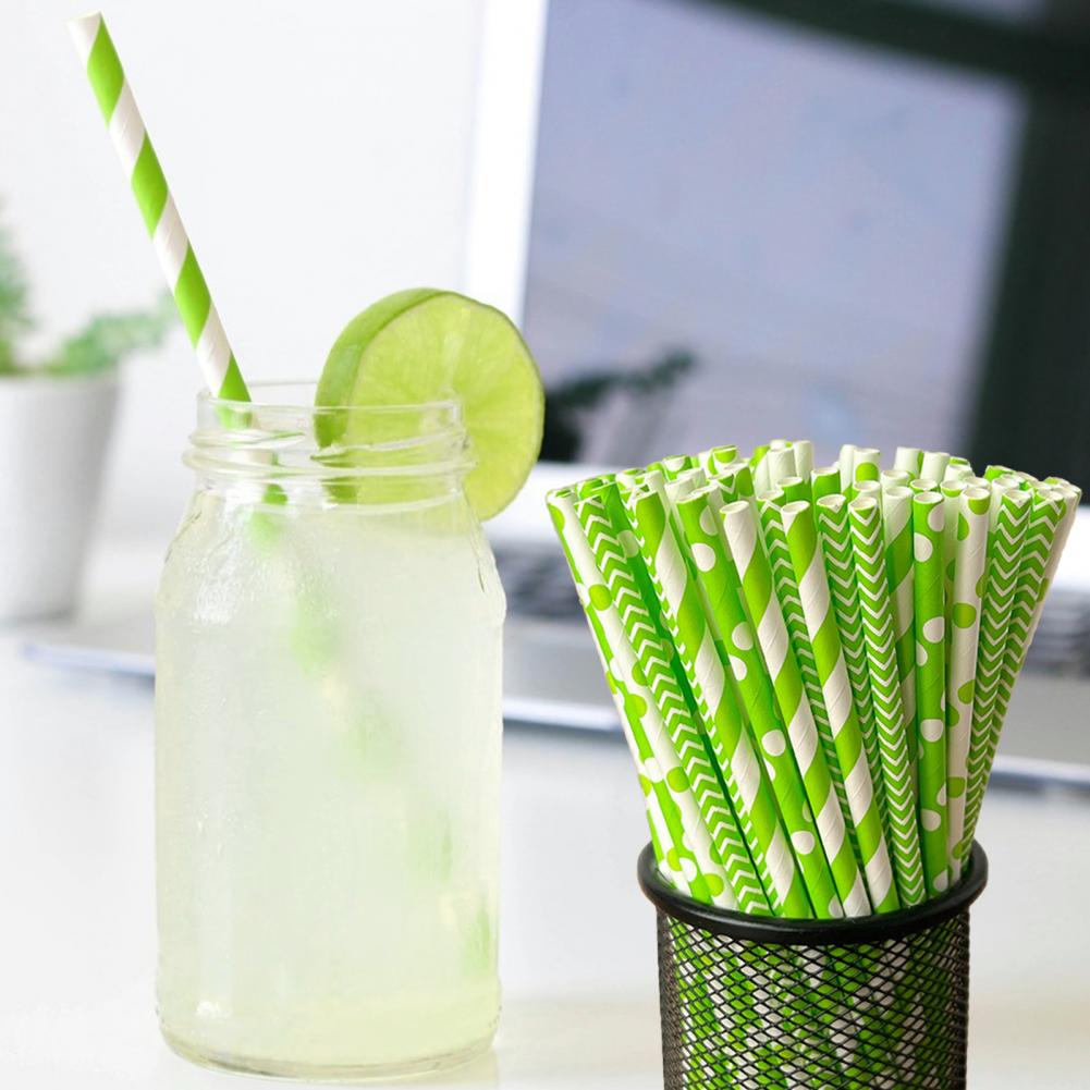 100Pcs Colorful Striped Print  - Paper Straw Color 评论和价格