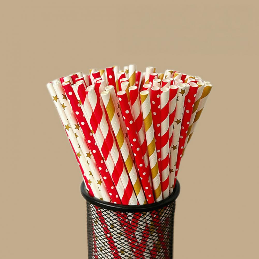 100Pcs Colorful Striped Print  - Paper Straw Color 评论和价格
