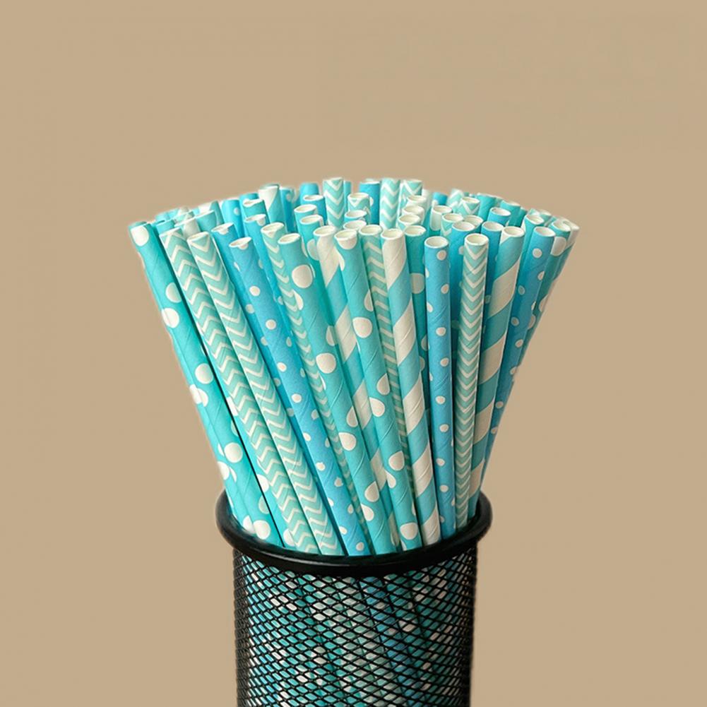 100Pcs Colorful Striped Print  - Paper Straw Color 评论和价格