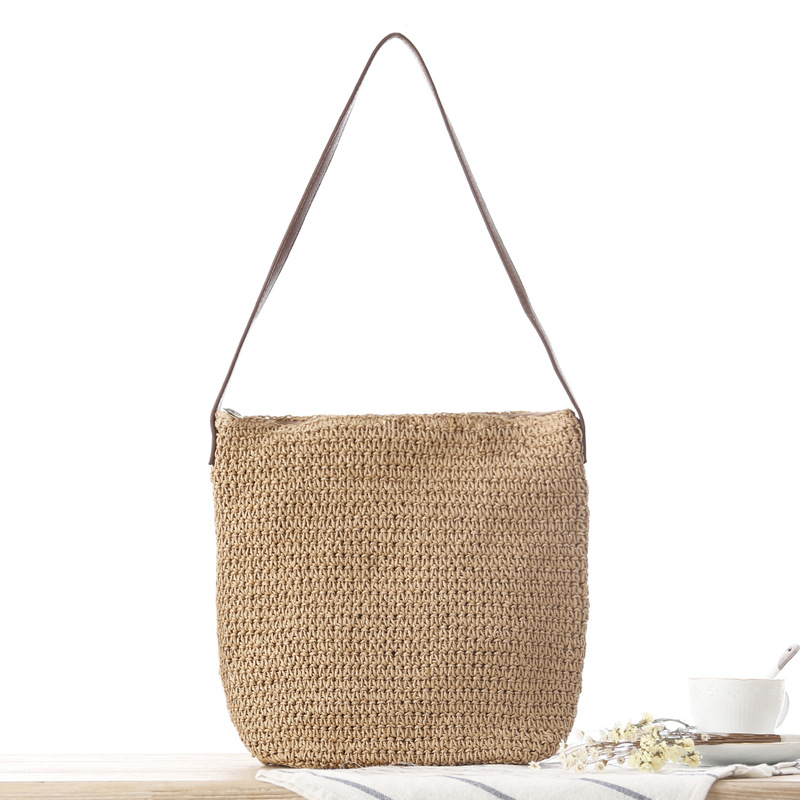 Straw Shoulder Woven Beach Sol - Paper Straw Color 评论和价格