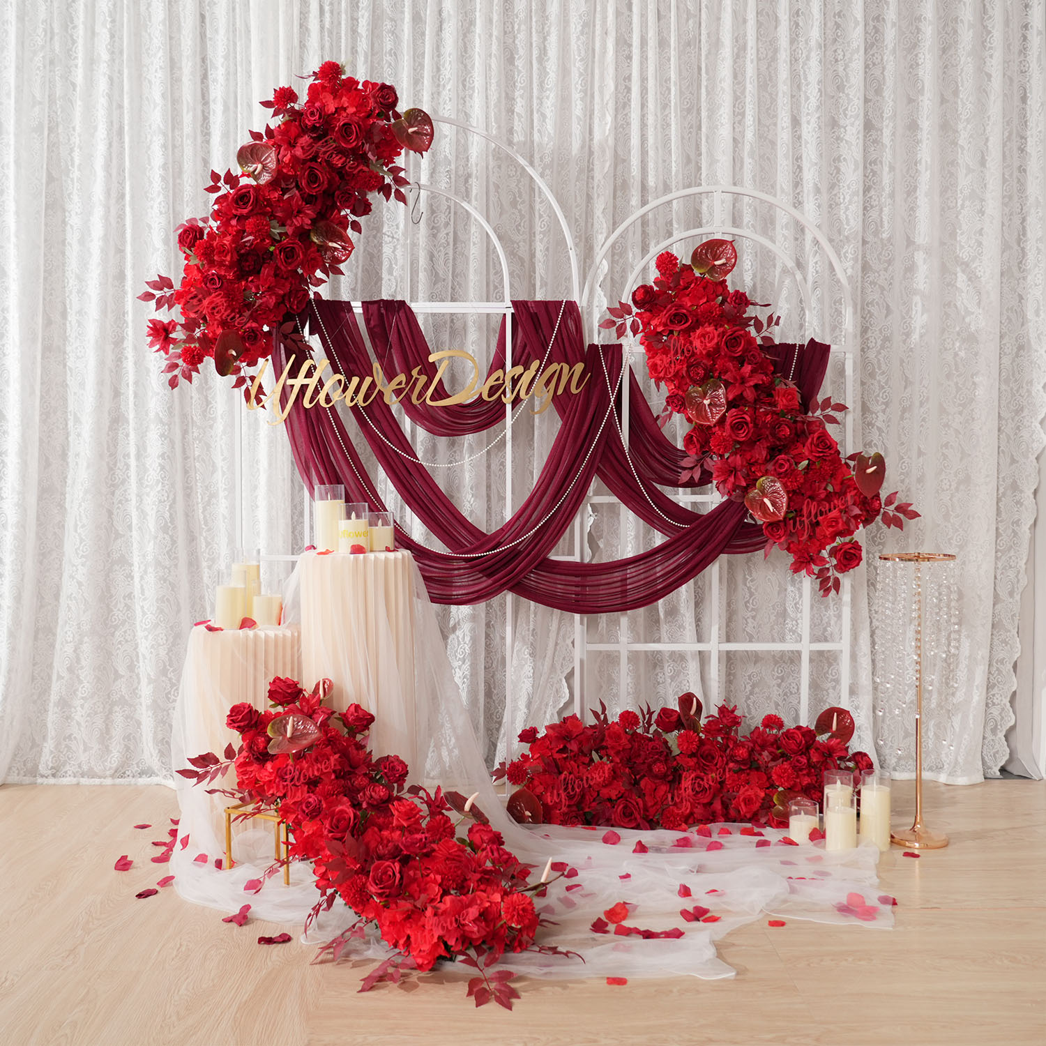 Uflower Red Flower Row Wedding - Flower Wall Panel 评论和价格