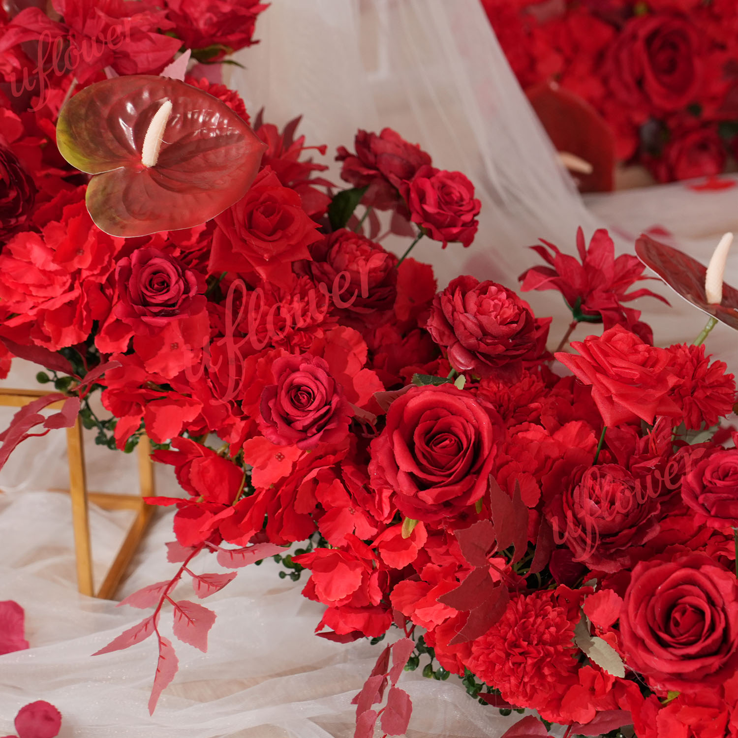Uflower Red Flower Row Wedding - Flower Wall Panel 评论和价格