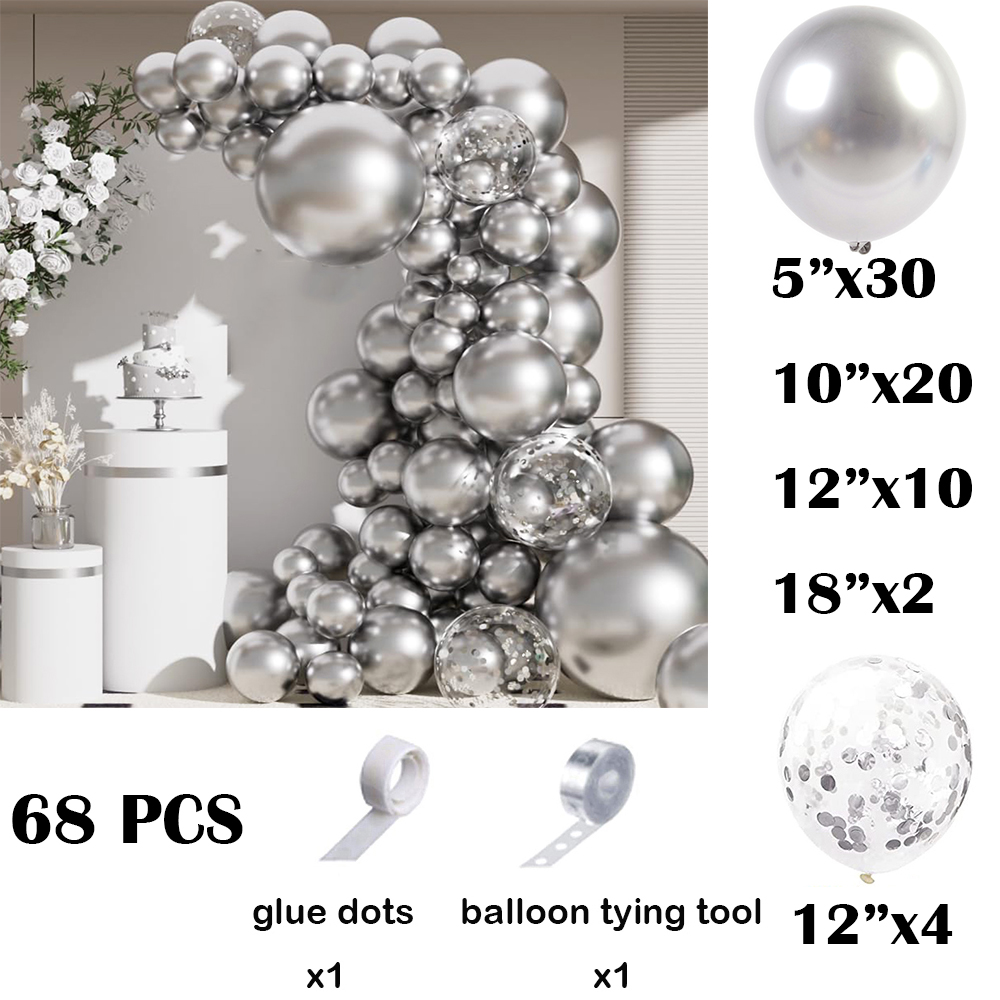 68Pcs Metallic Silver Balloons - Balloon Arch Kit 评论和价格