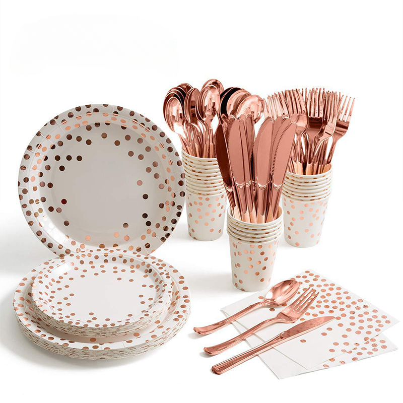 Rose Gold Party Tableware Kit  - Paper Straw Color 评论和价格