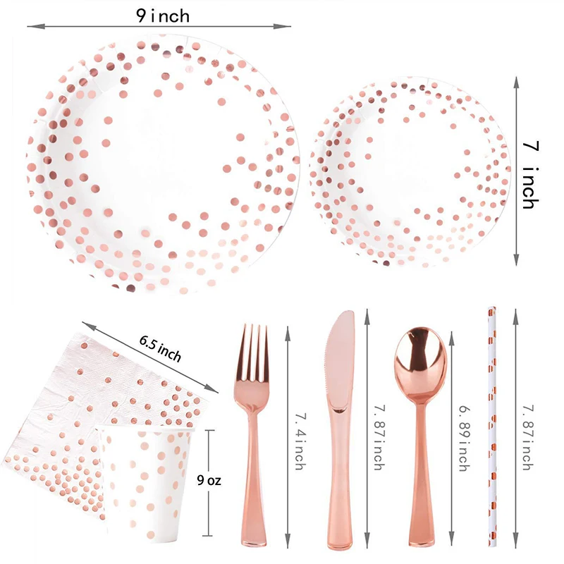Rose Gold Party Tableware Kit  - Paper Straw Color 评论和价格