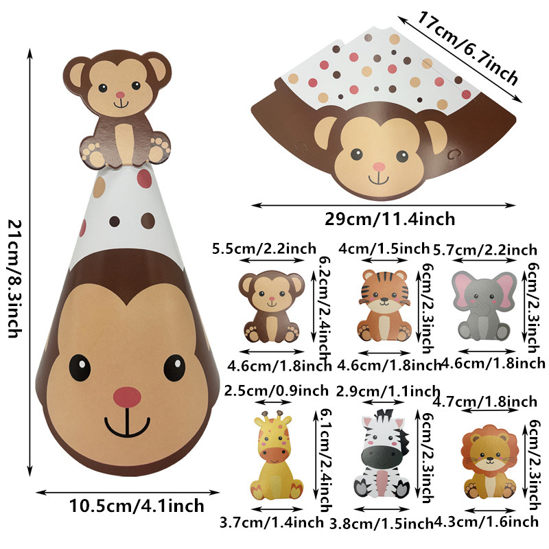 6Pcs Jungle Animal Paper Hats  - Party Hat Cone 评论和价格