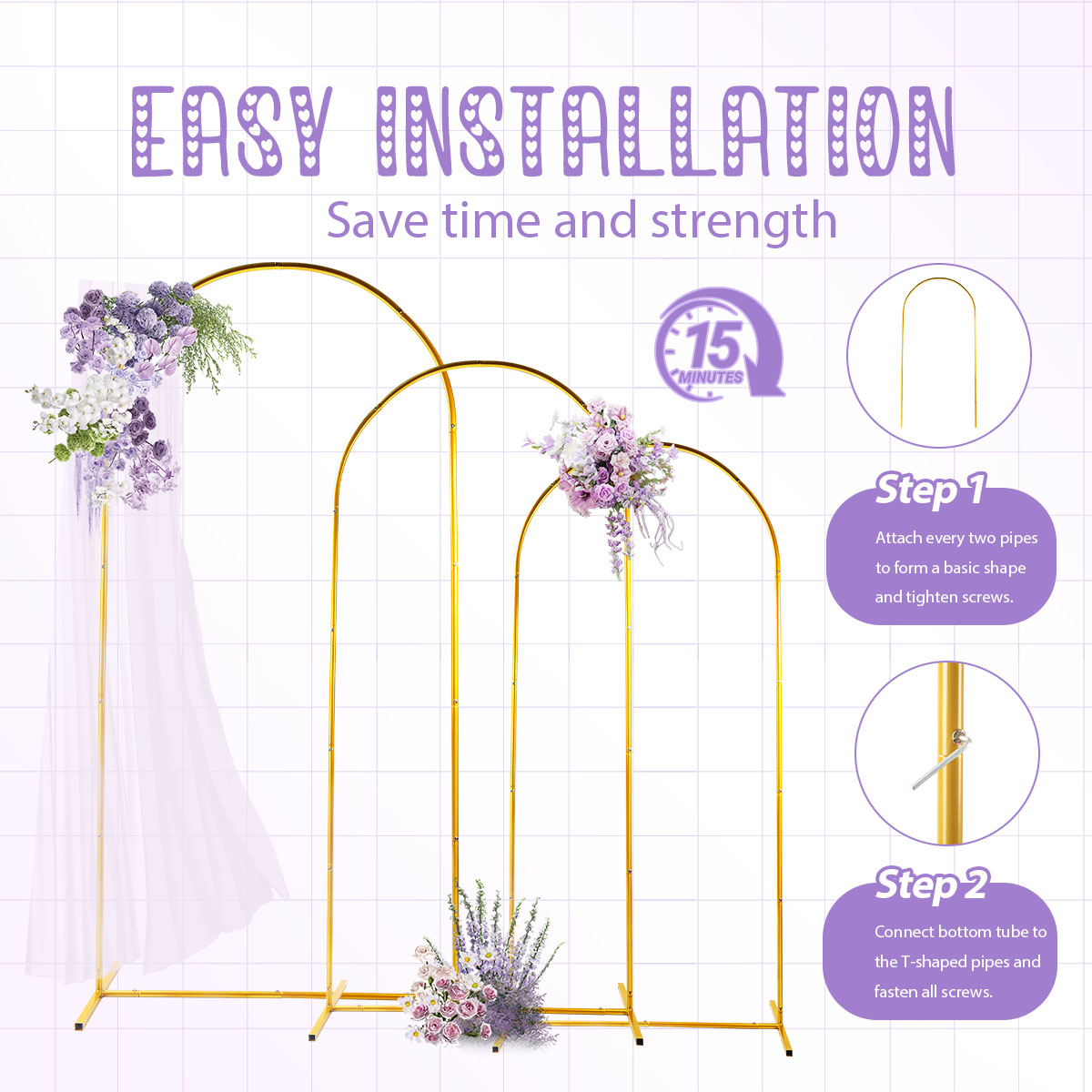 3Pack Golden Metal Arch Kits,  - Balloon Arch Kit 评论和价格