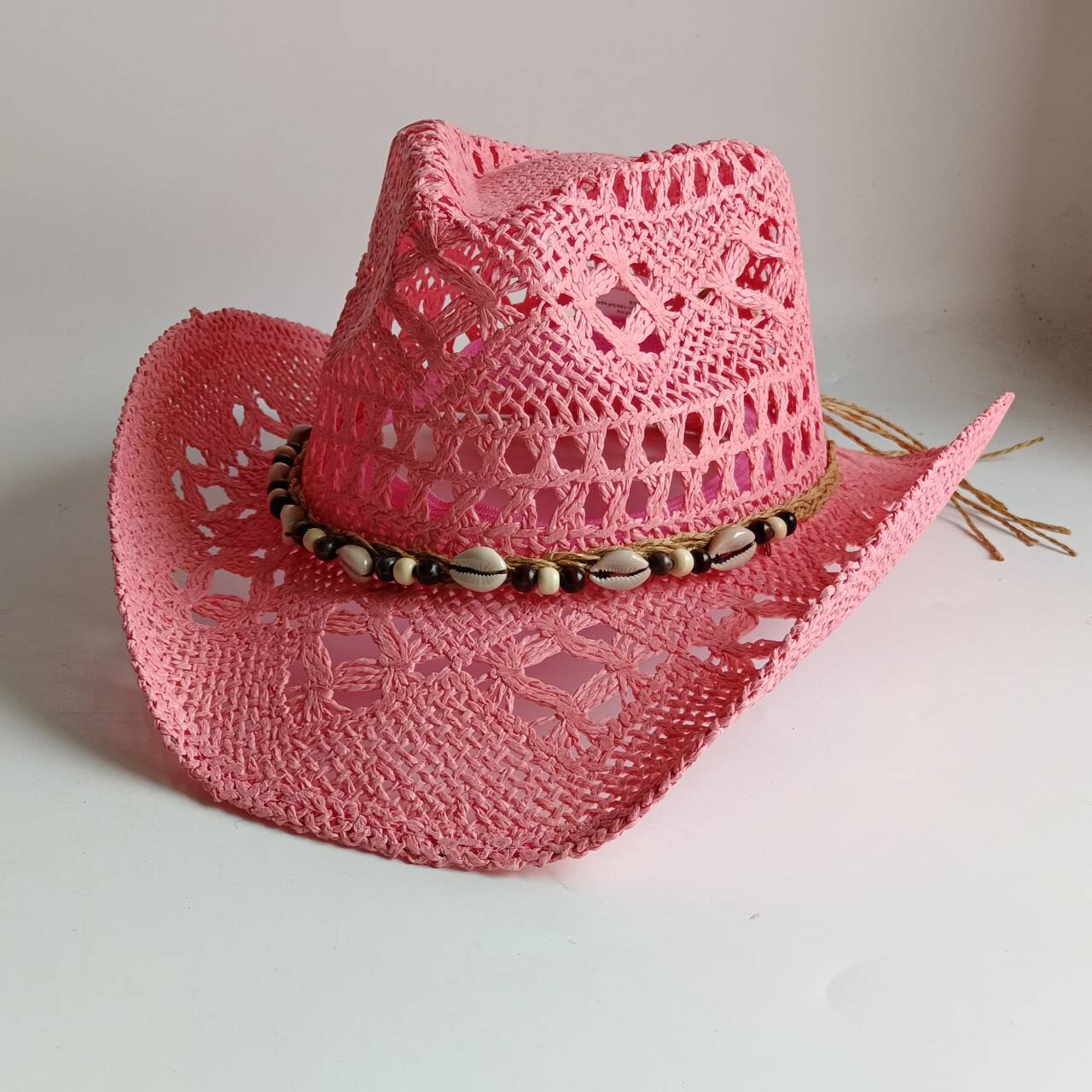 Pink Cowboy straw hat  hollow  - Paper Straw Color 评论和价格