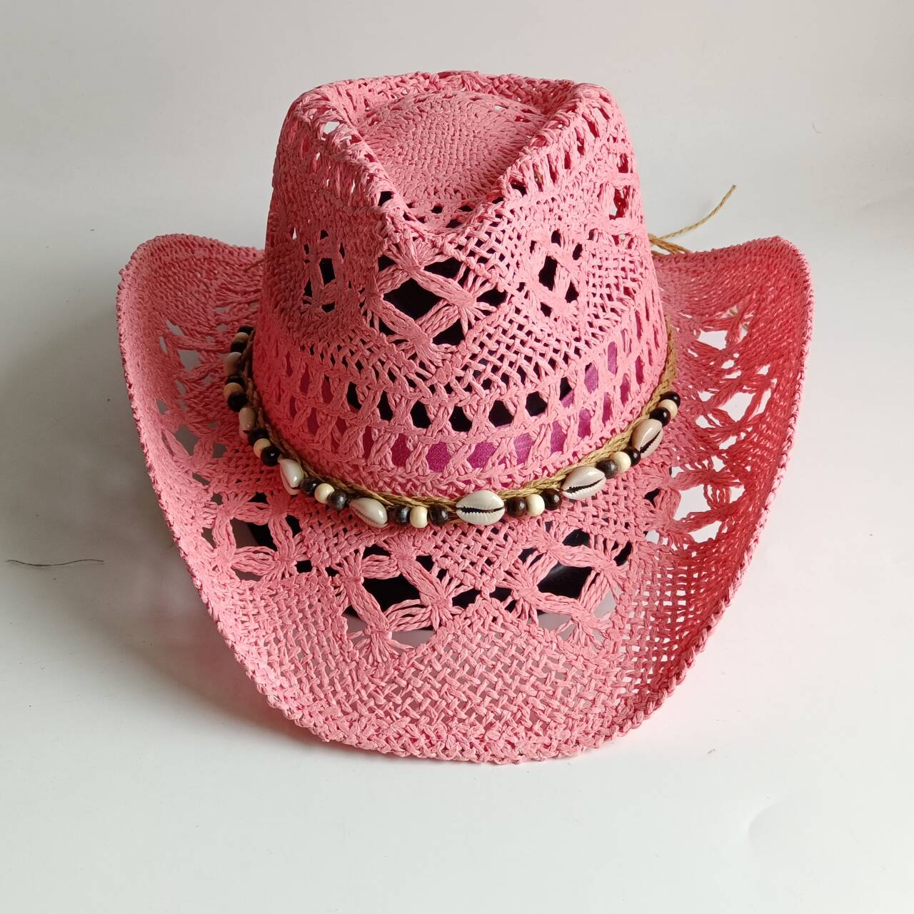 Pink Cowboy straw hat  hollow  - Paper Straw Color 评论和价格