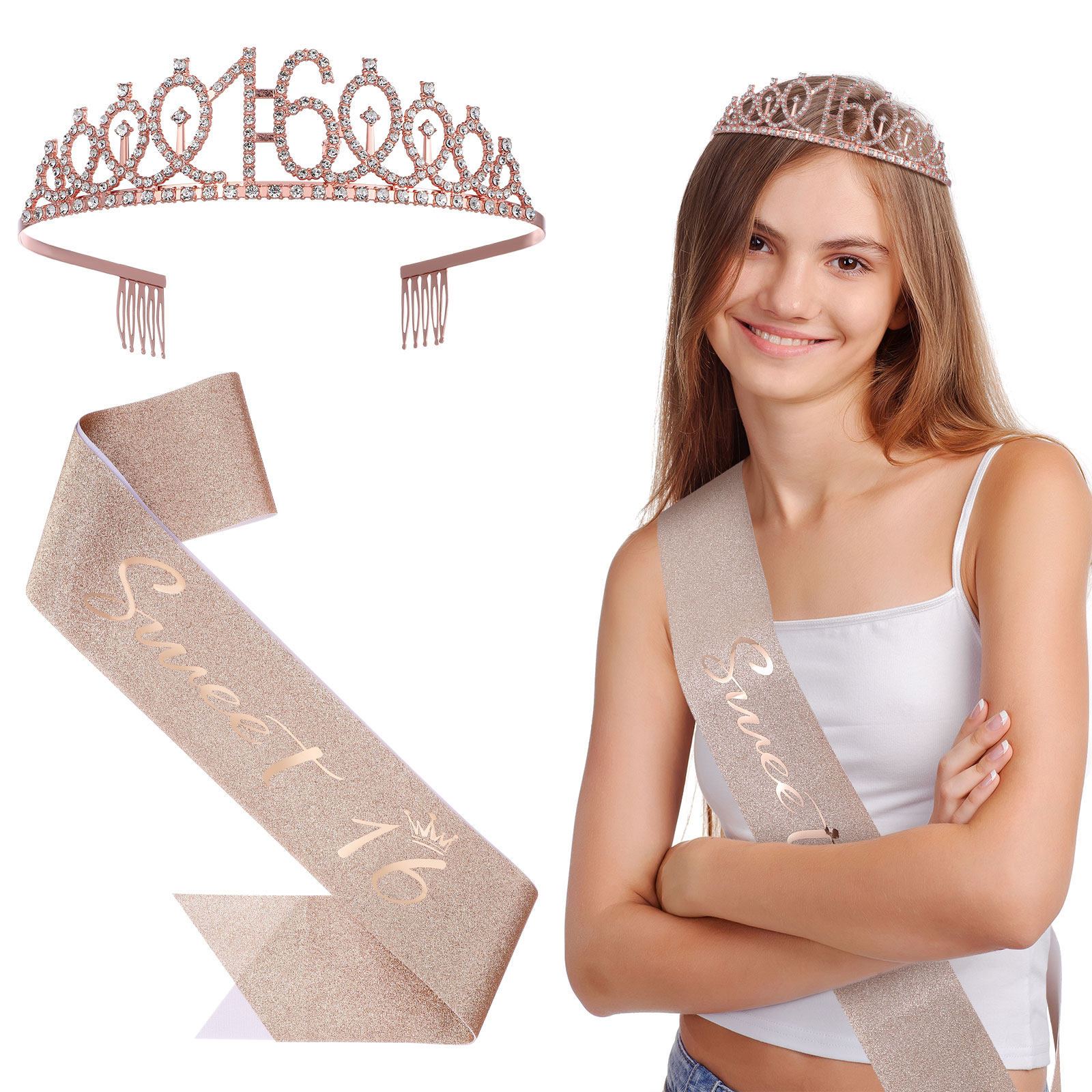 1Set Glittering Birthday Tiara - Birthday Sash Glitter 评论和价格