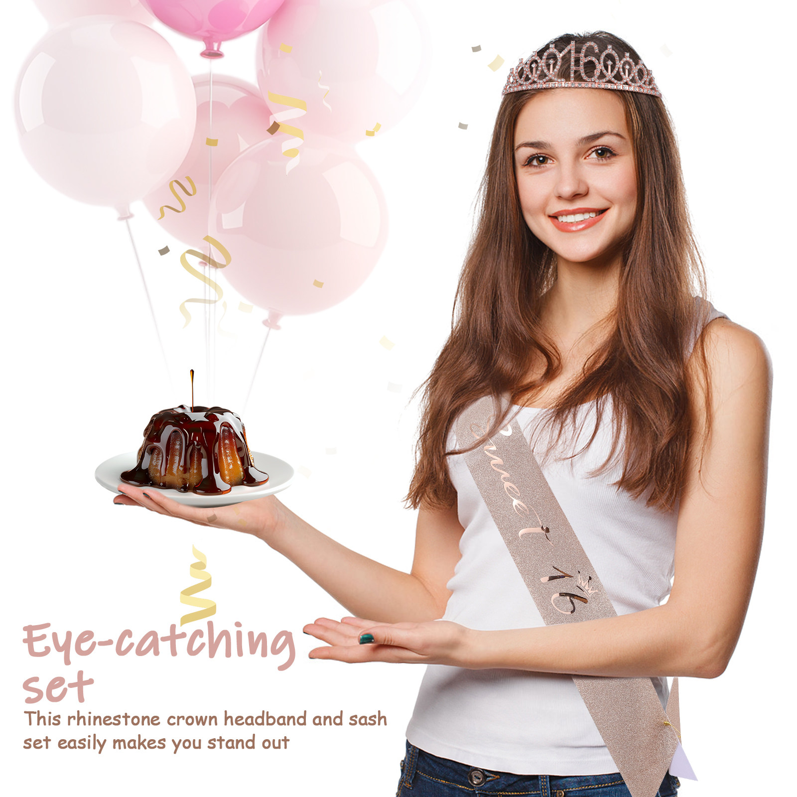 1Set Glittering Birthday Tiara - Birthday Sash Glitter 评论和价格